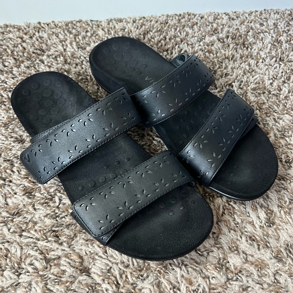 Vionic Black Leather Velcro Adjustable Randi Two … - image 1